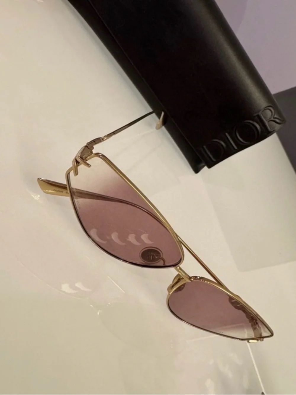 Dior Gold Frame Sunglasses with Rose-Tinted Gradient Lenses